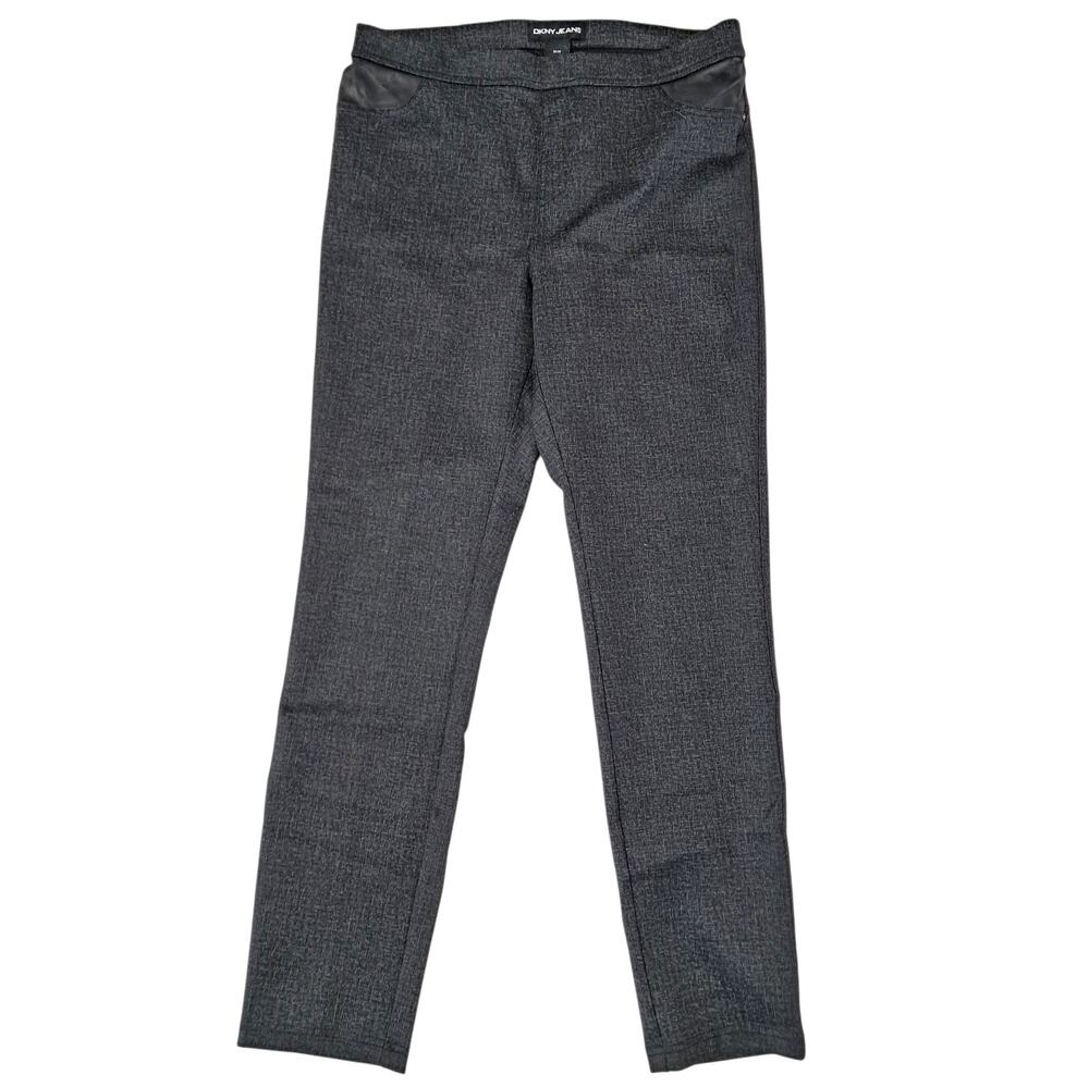 DKNY JEANS Charcoal Black Skinny Pants Sz M Stretch Faux Leather Pocket Leggings